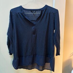 Lucky Brand Dark Blue Sheer Hem Blouse size L